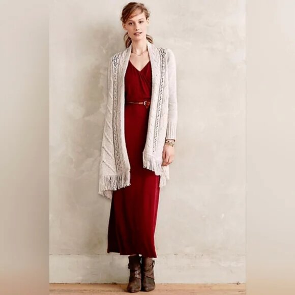 Anthropologie Angel of the North Anais Gray Hi Low Cable Wool Nylon Cardigan Sm - Picture 2 of 12